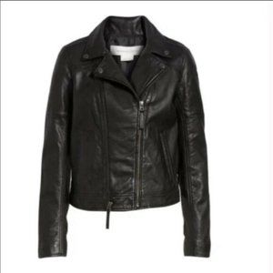 Treasure & Bond Womens Black Real Leather Collared Full Zip Moto Jacket Size L